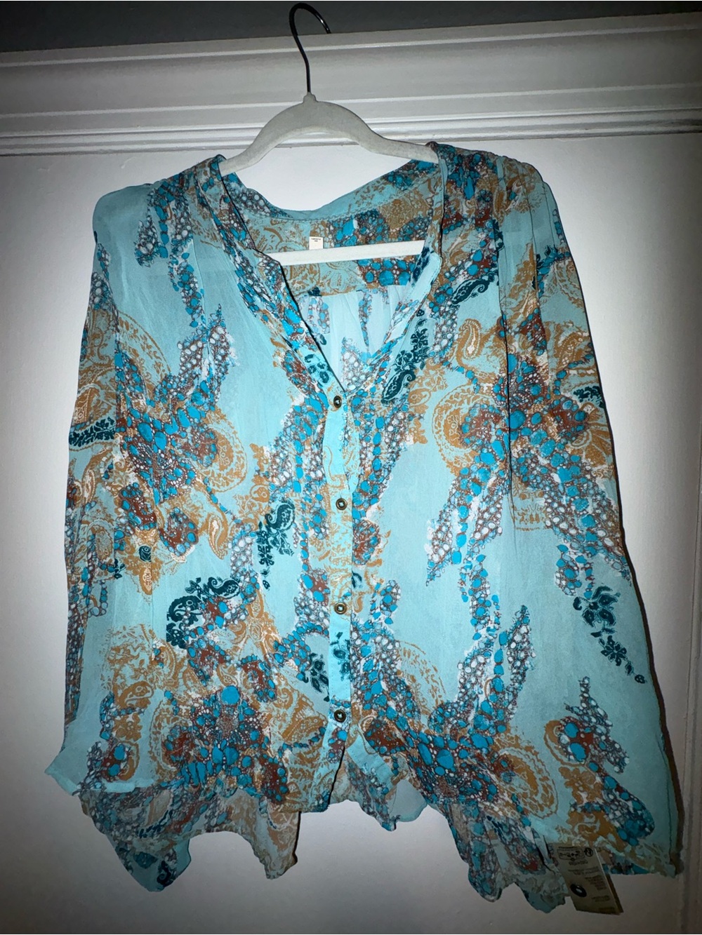 NWOT Anthropologie Pilcro Aqua Paisley Boho Blouse XL